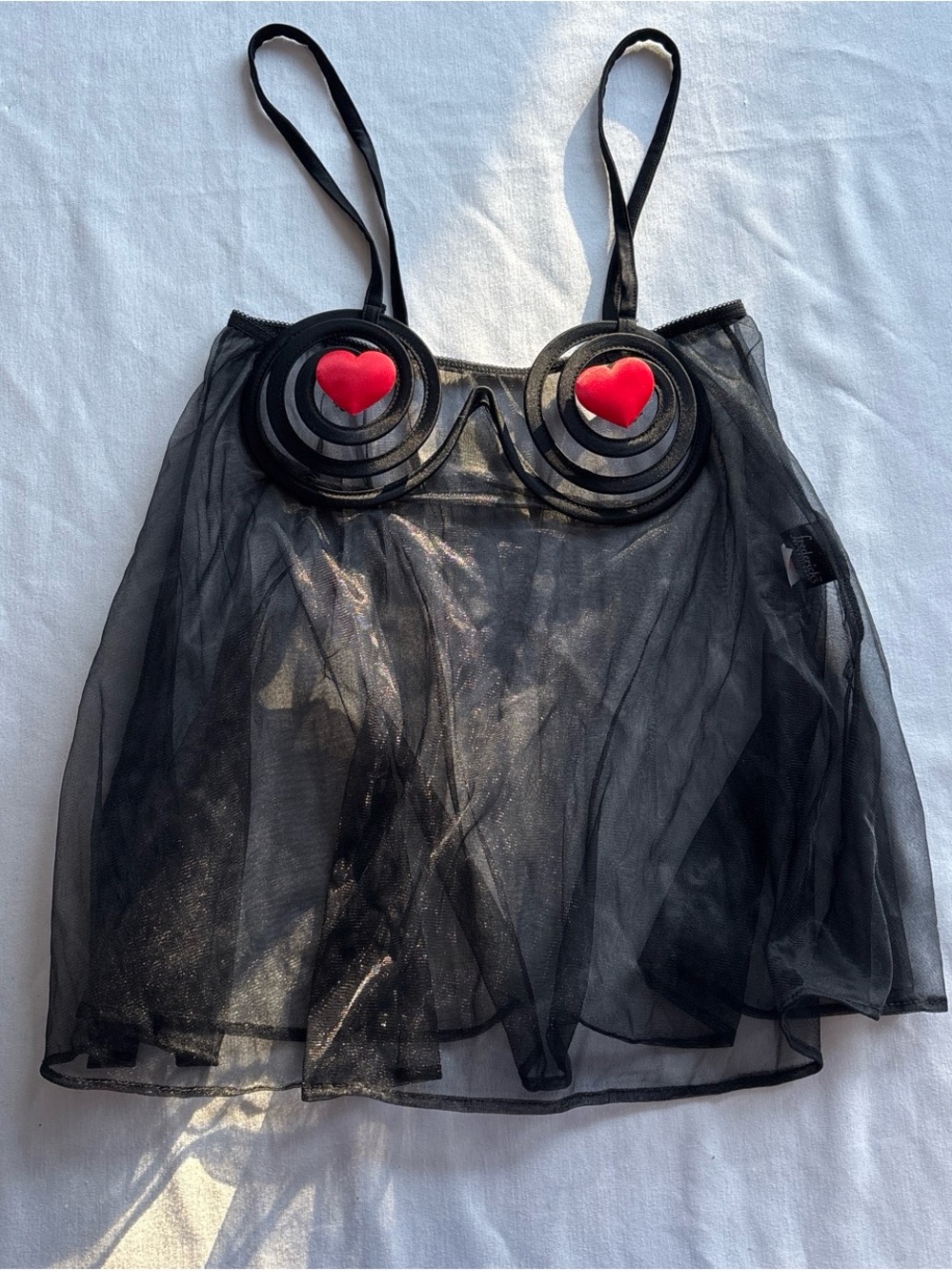 Sheer Black Babydoll with Red Heart Cups